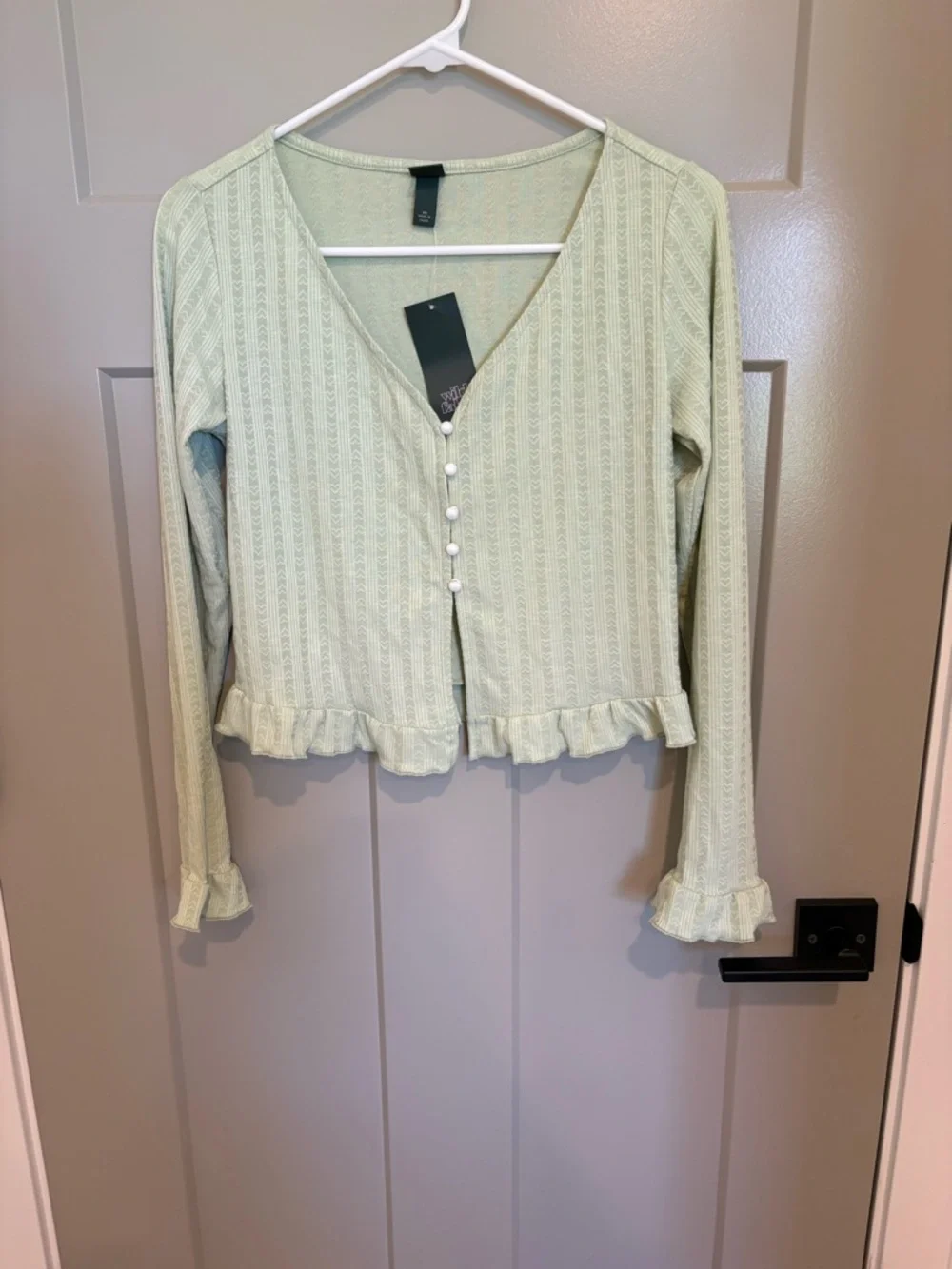 wild fable Mint Green Ruffle-Hem V-Neck Cardigan - Picture 1 of 6